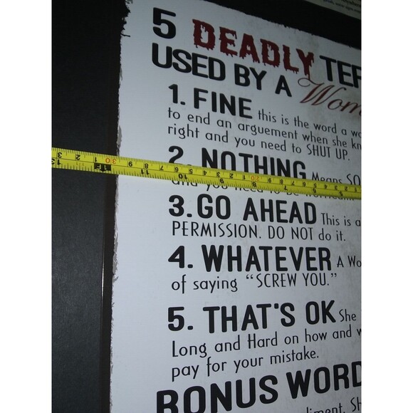 Deadly Terms Used By A Woman Tin Metal Sign Man Cave Garage Humor Decor 12"x15" - Picture 4 of 4